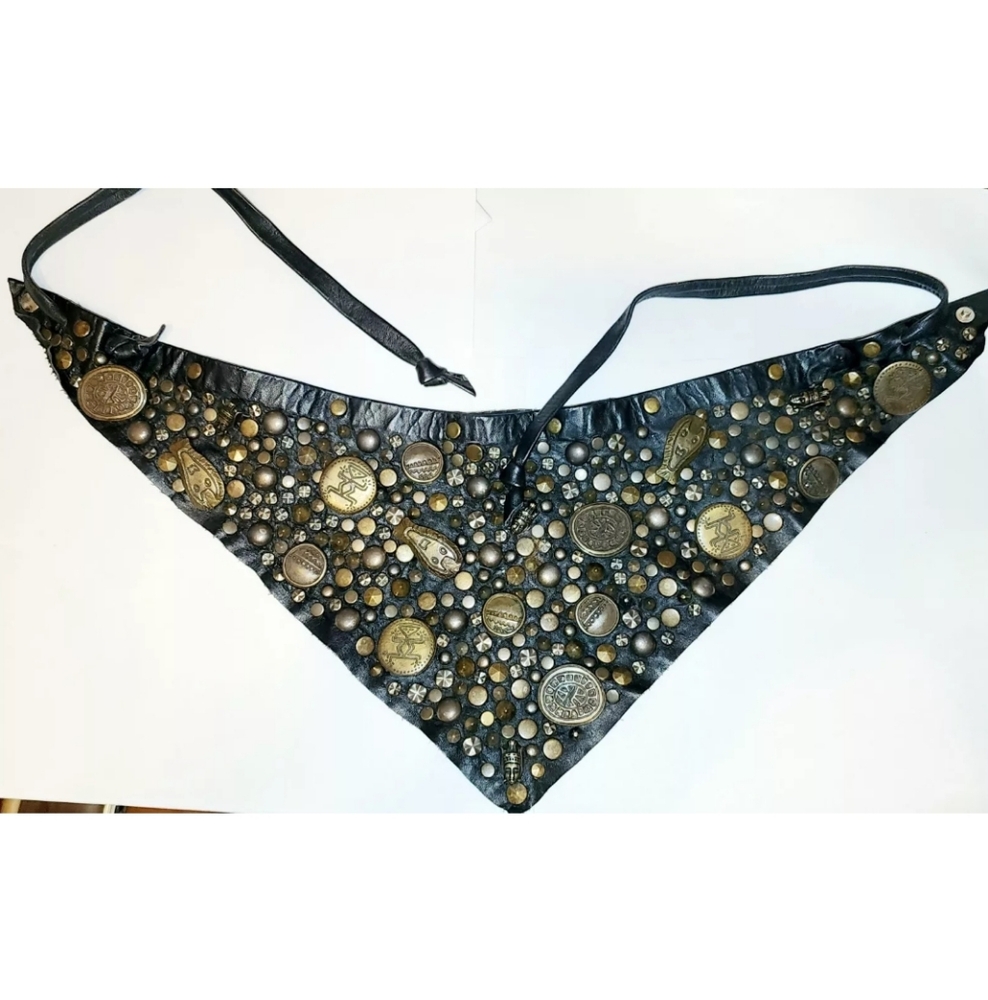 80s MICHAEL MORRISON MX black Studded Cabochon Bib, Bandana ,Scarf, Belt OS